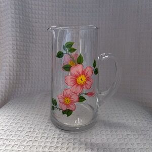 Rare Vintage Franciscan Desert Rose Clear Glass Pitcher Applied Glass Handle